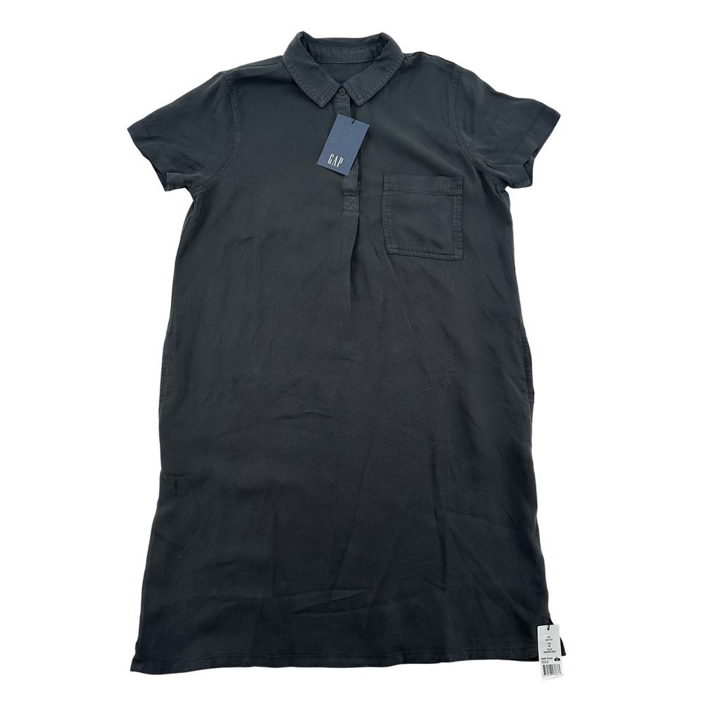 GAP Shadow Grey  Lyocell New Short Sleeve Collared Pocket Shirt Dress Women M